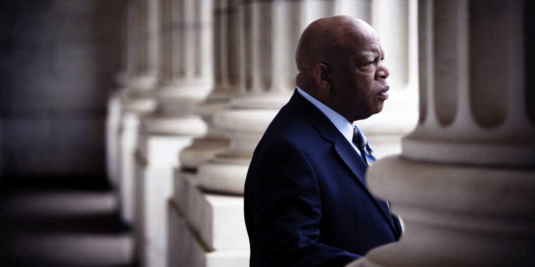 Rep. John Lewis in profile among the U.S. Capitol columns — his Voting Rights Advancement Act would restore the Voting Rights Act
